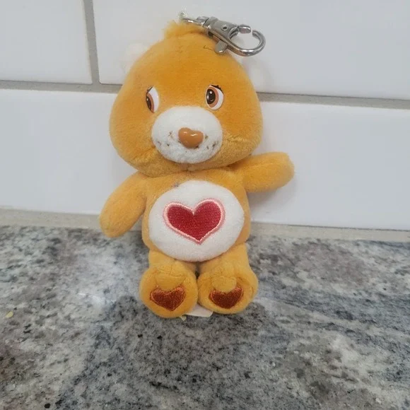 RARE 2002 Care Bears Tenderheart BEAR Plush Key Clip Keychain w/ Original Tag 5" - Picture 1 of 4